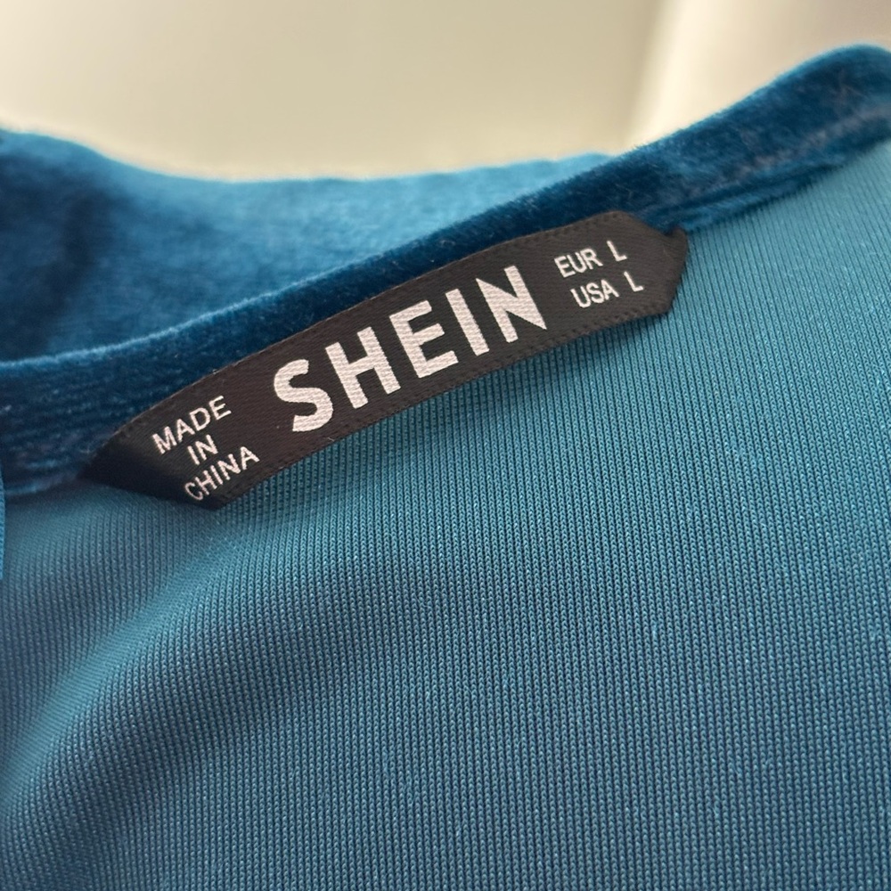 SHEIN Teal Velvet Long Sleeve Dress, L, EUC - Picture 6 of 9